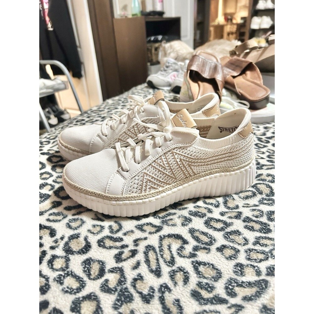 Sketchers Womens Wilshire Blvd Sneakers White & Tan Size 8 Casual Comfort Vegan - Picture 8 of 10